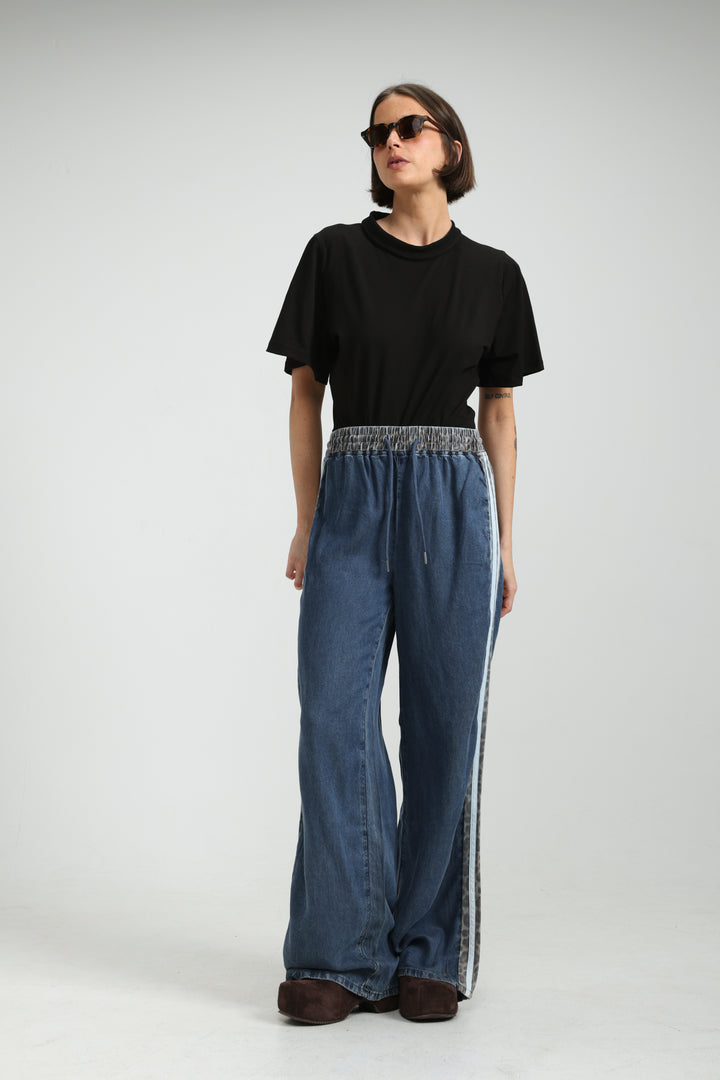 Mixed Dark Denim/Leopard Joggers