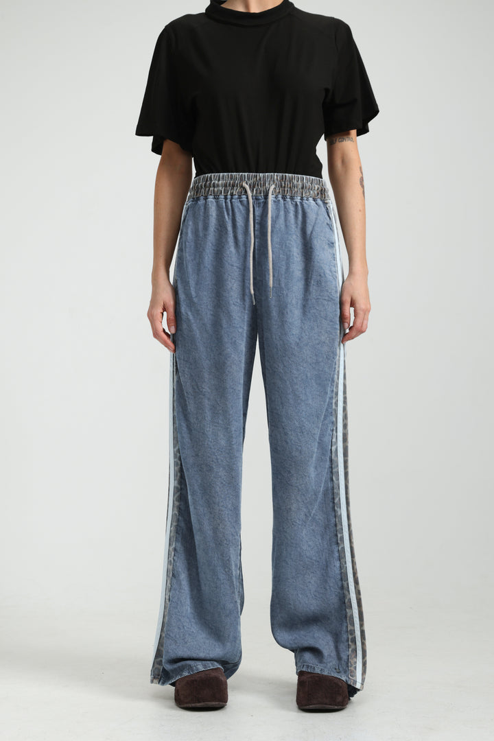 Mixed Light Denim/Leopard Joggers