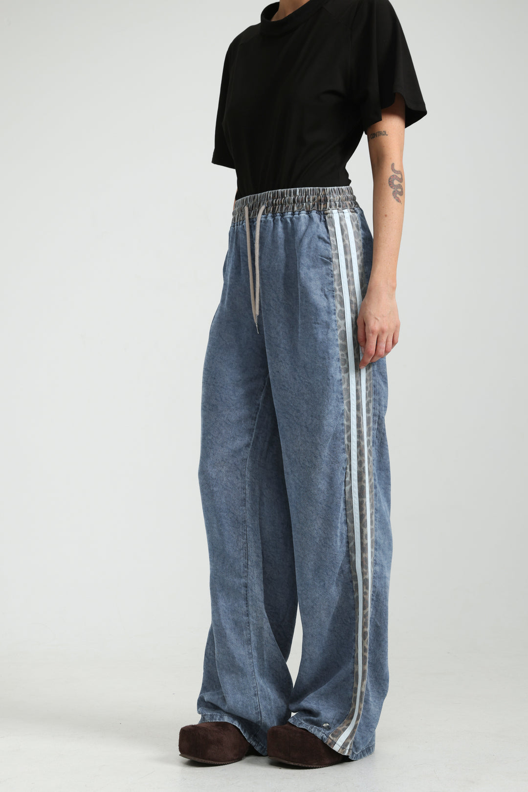 Mixed Light Denim/Leopard Joggers