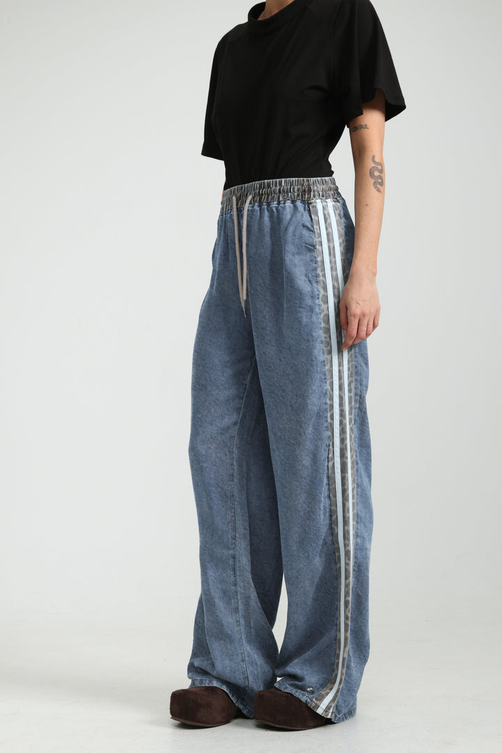 Mixed Light Denim/Leopard Joggers