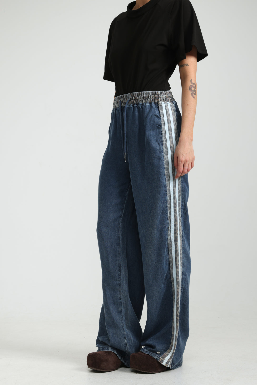Mixed Dark Denim/Leopard Joggers