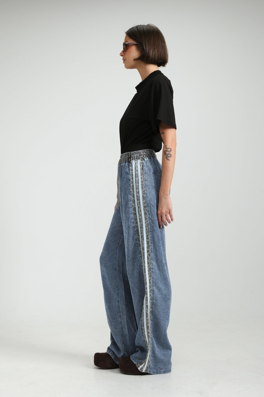Mixed Light Denim/Leopard Joggers