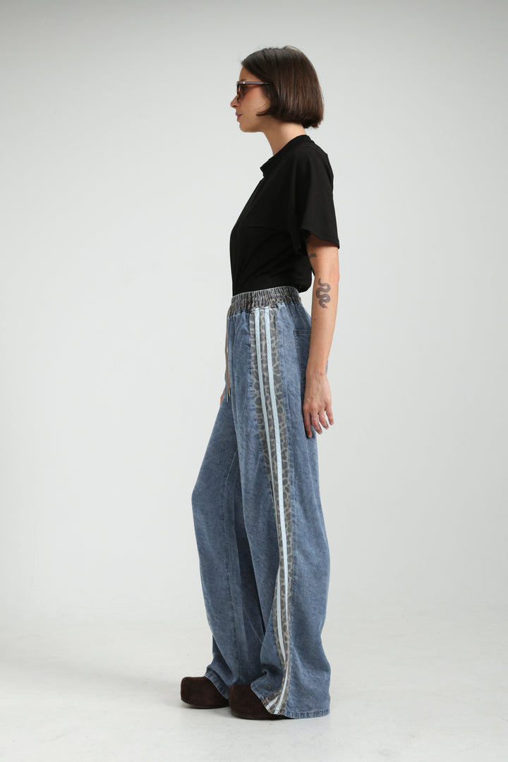 Mixed Light Denim/Leopard Joggers