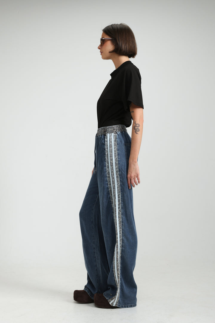 Mixed Dark Denim/Leopard Joggers
