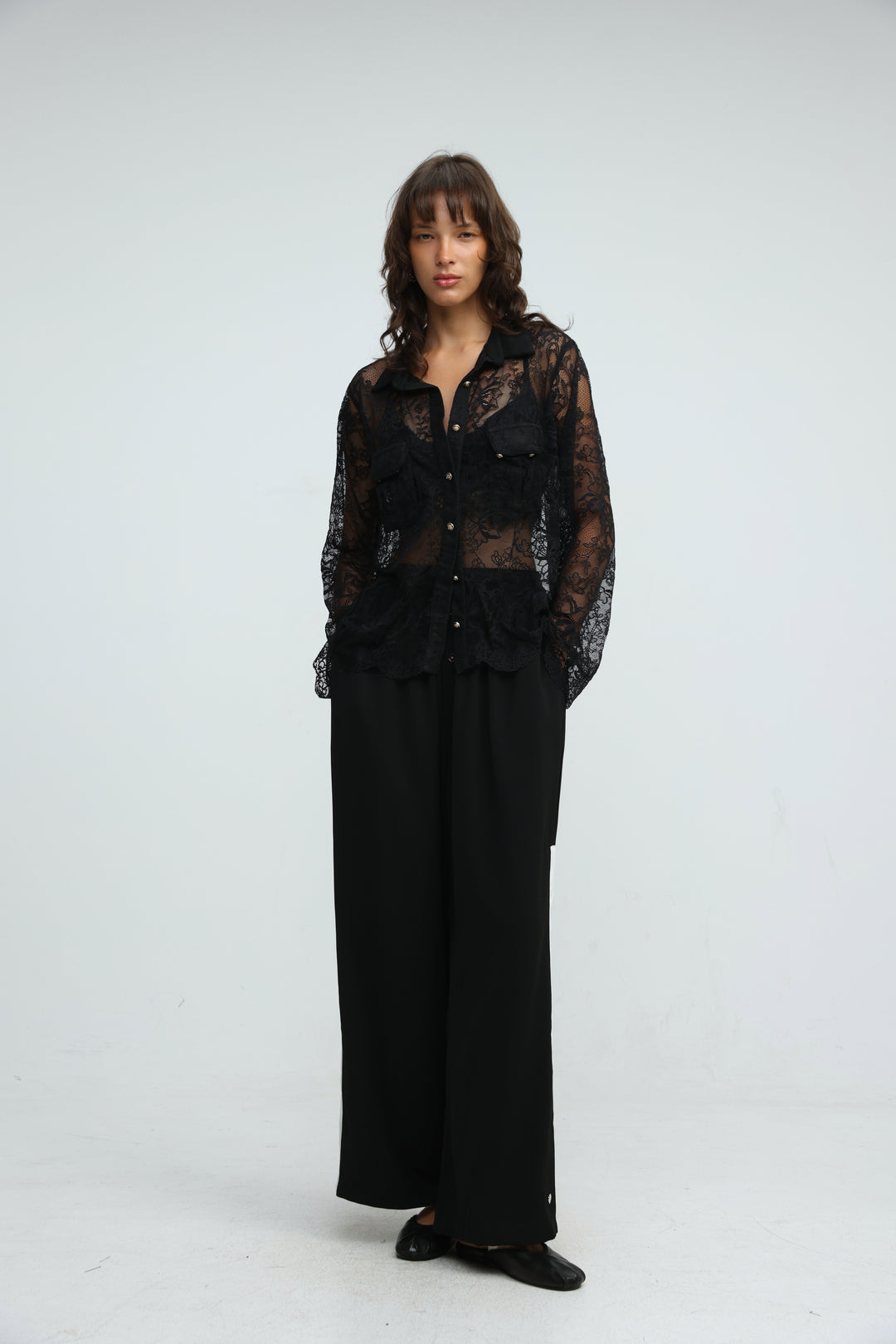 Lace Buttoned Black Shirt