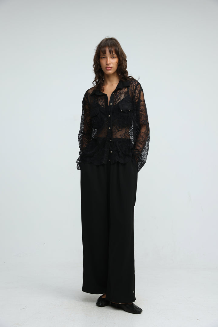 Lace Buttoned Black Shirt