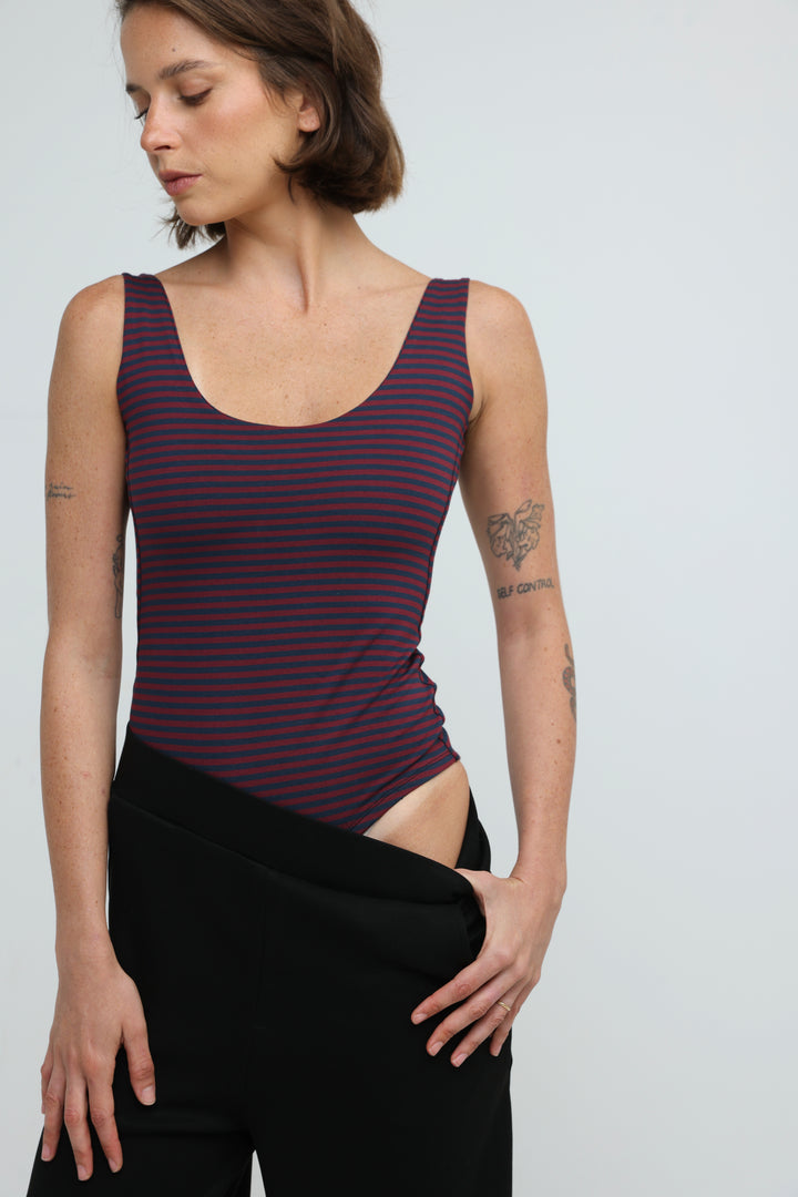 Crescent Wine Striped Bodysuit