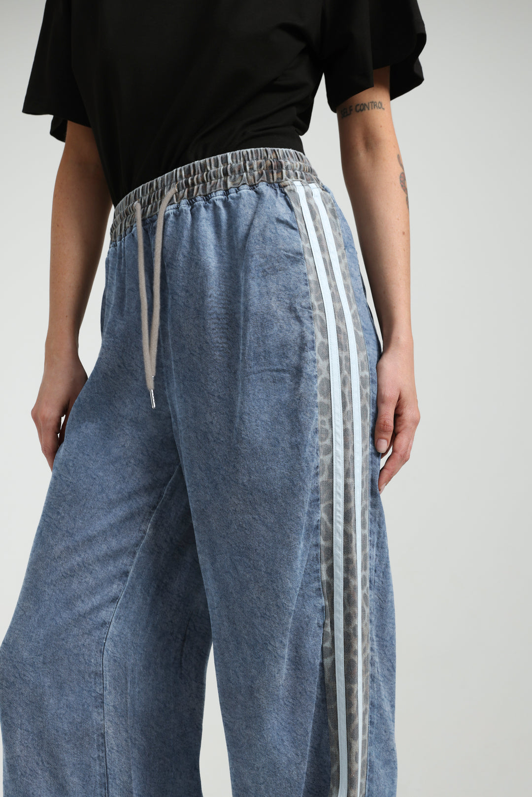 Mixed Light Denim/Leopard Joggers