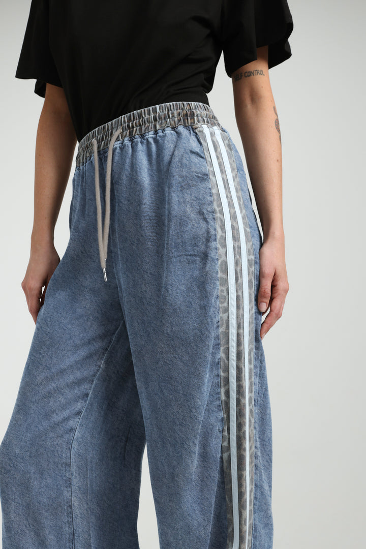 Mixed Light Denim/Leopard Joggers
