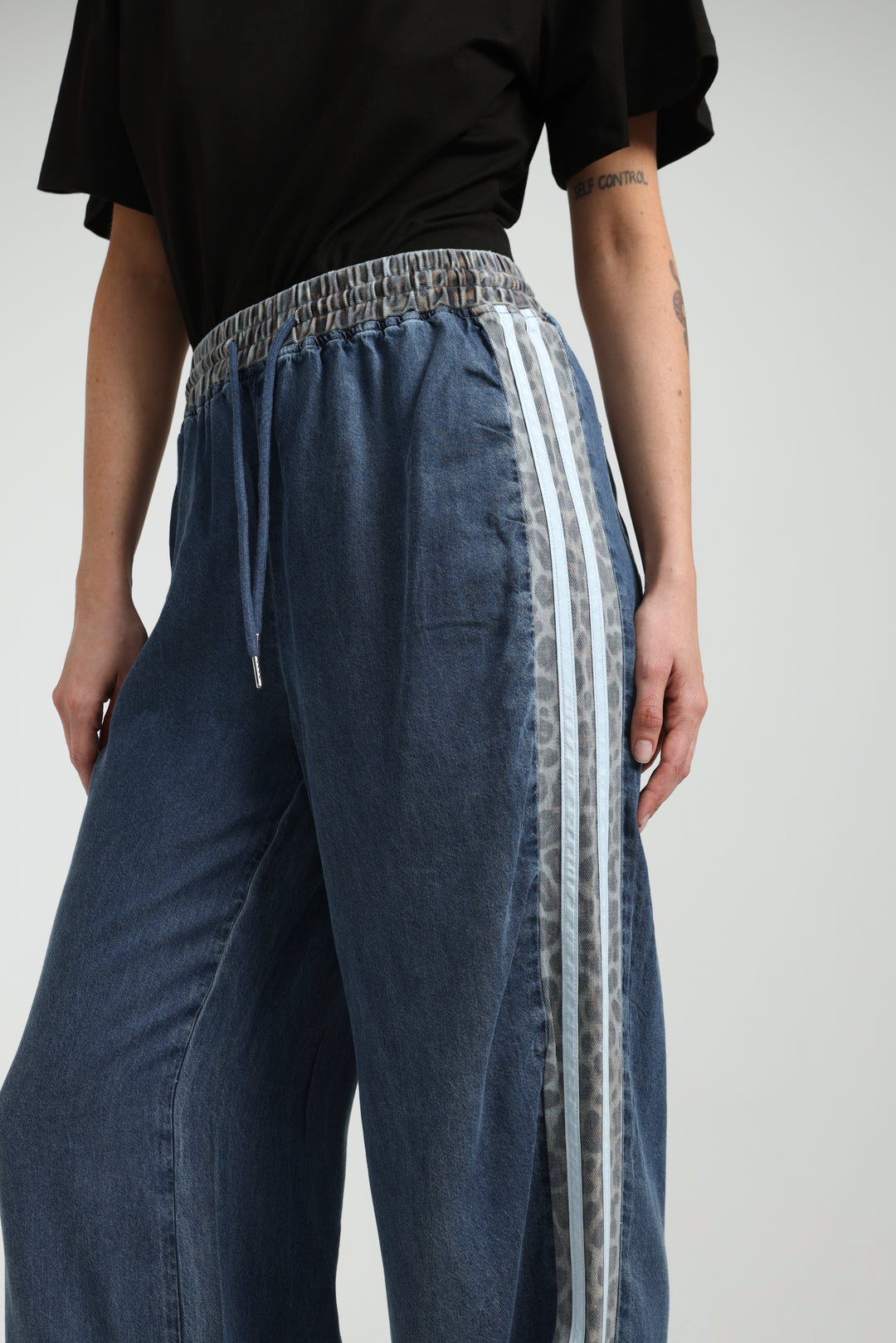 Mixed Dark Denim/Leopard Joggers