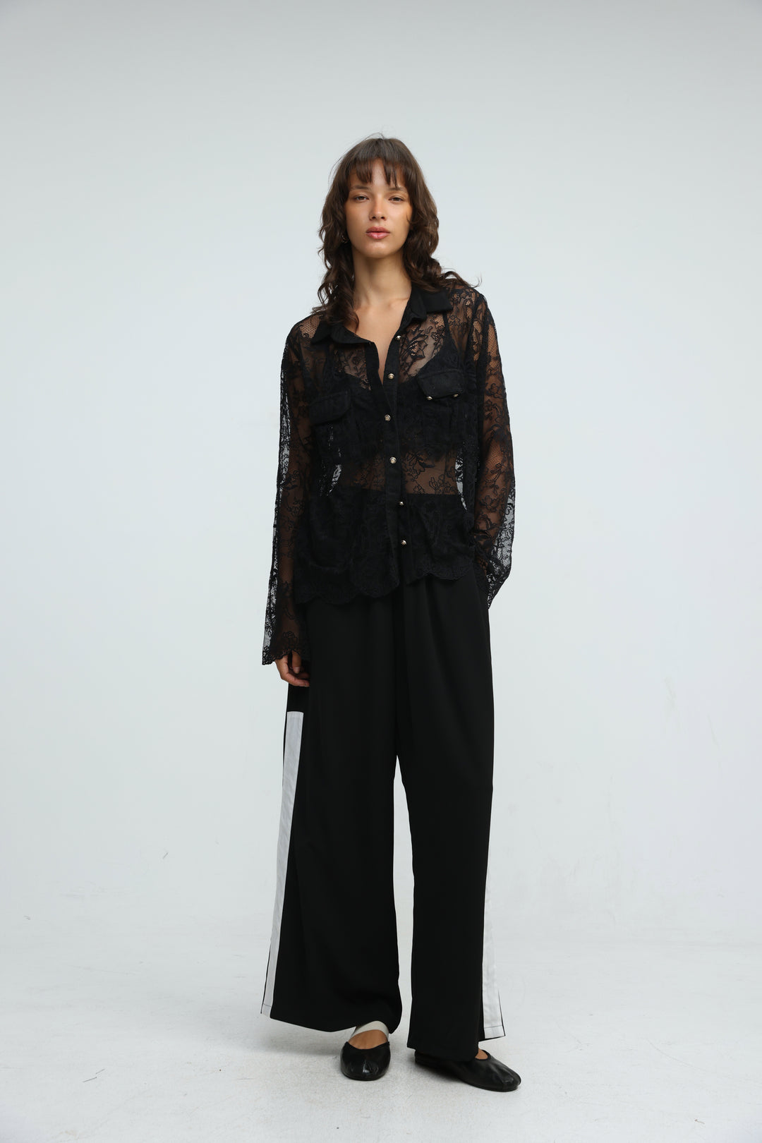 Lace Buttoned Black Shirt