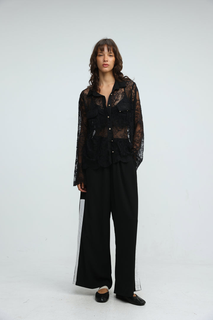 Lace Buttoned Black Shirt