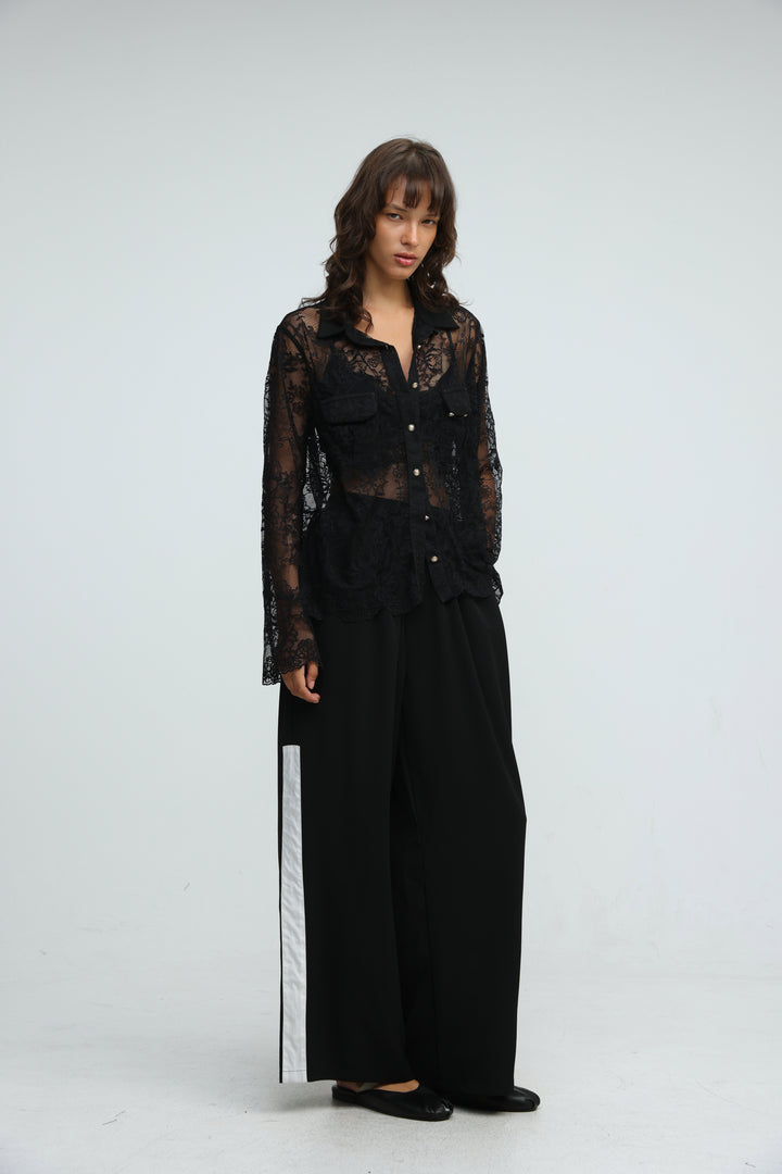 Lace Buttoned Black Shirt