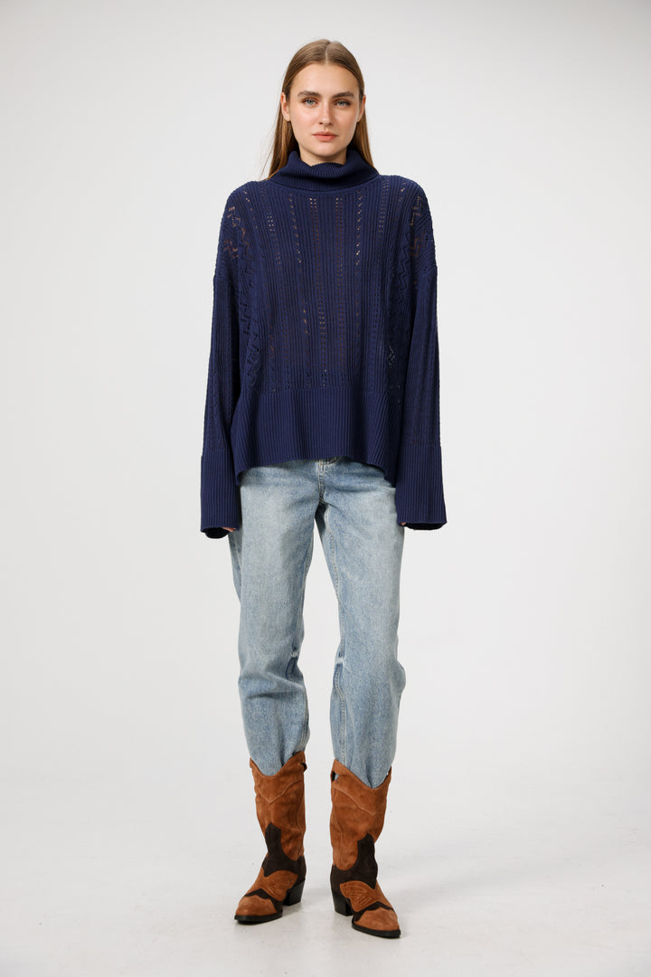 Still Navy Jumper סוודר סריג כחול נייבי