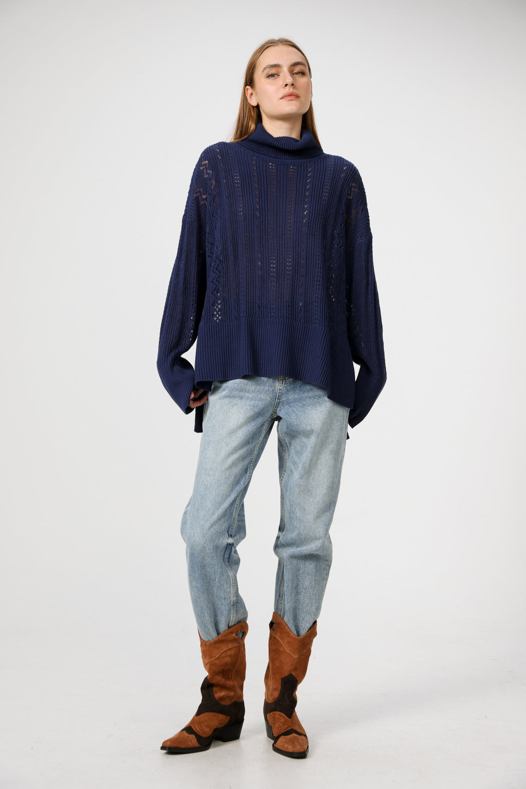 סריג כחול נייבי עם שרוולים רחבים Still Navy Jumper