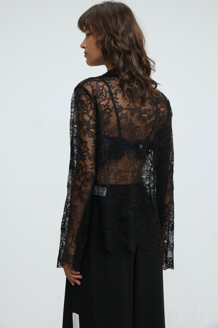 Lace Buttoned Black Shirt