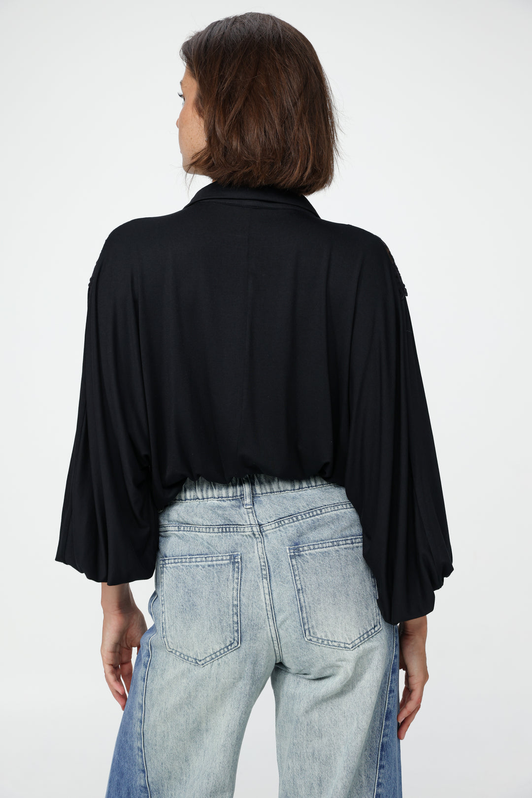 Black Lace Shoulders Buttoned Shirt