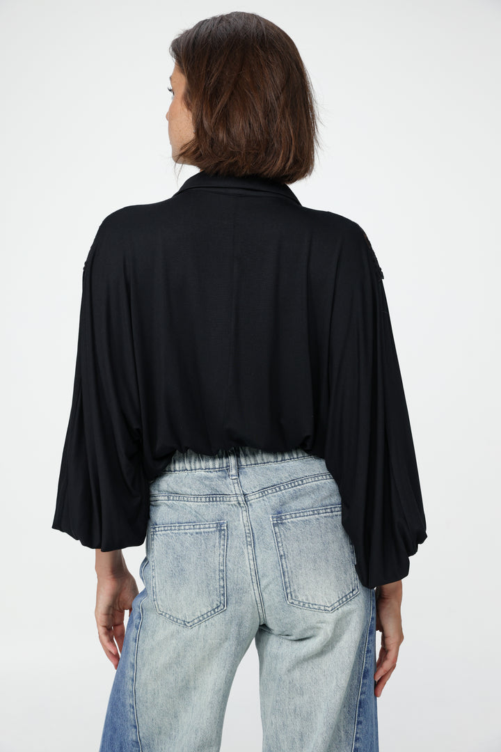 Black Lace Shoulders Buttoned Shirt