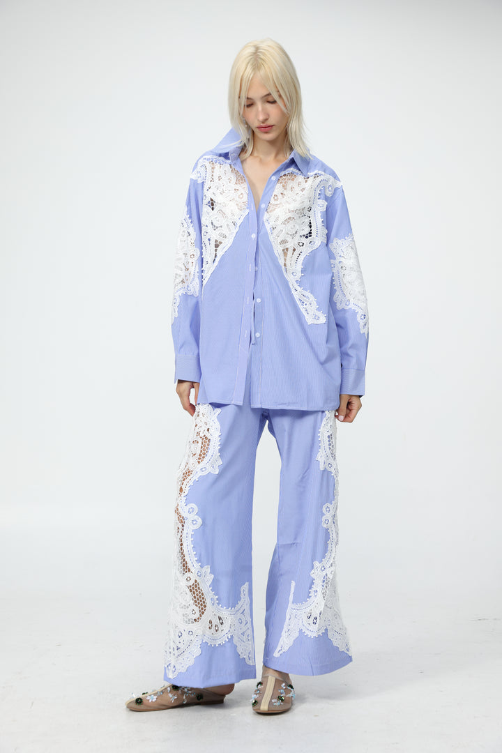 Lace Panel Light Blue Bottoms