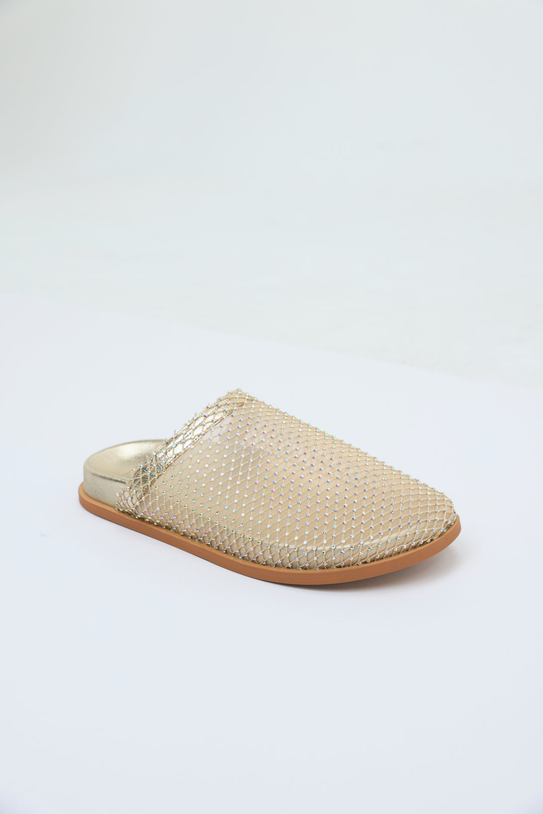Rhinestone Mesh Gold Slides