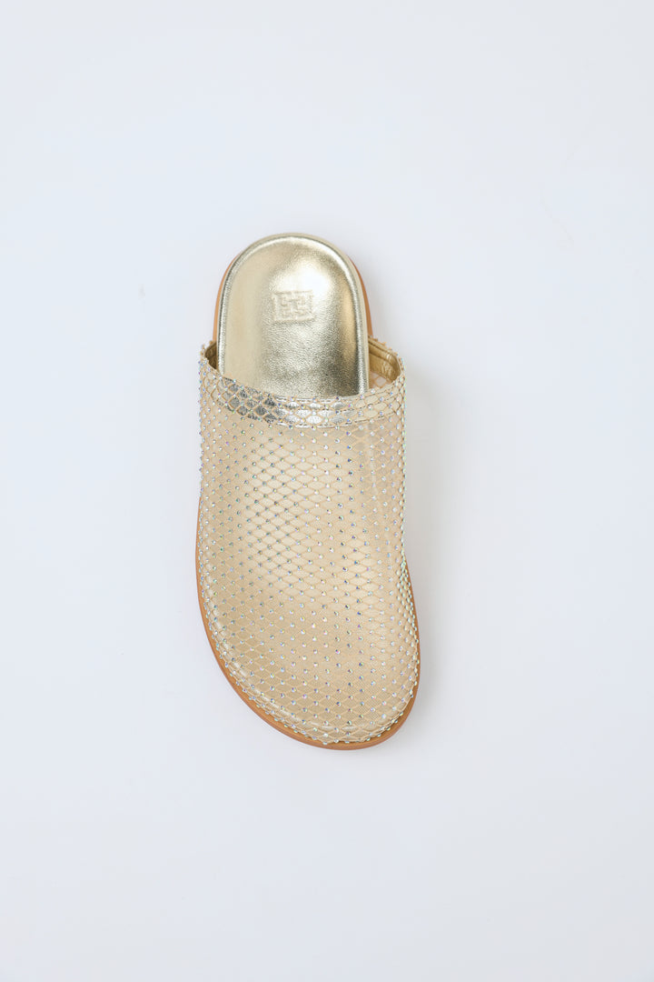 Rhinestone Mesh Gold Slides