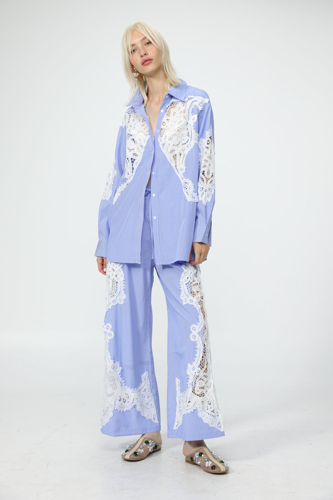 Lace Panel Light Blue Bottoms