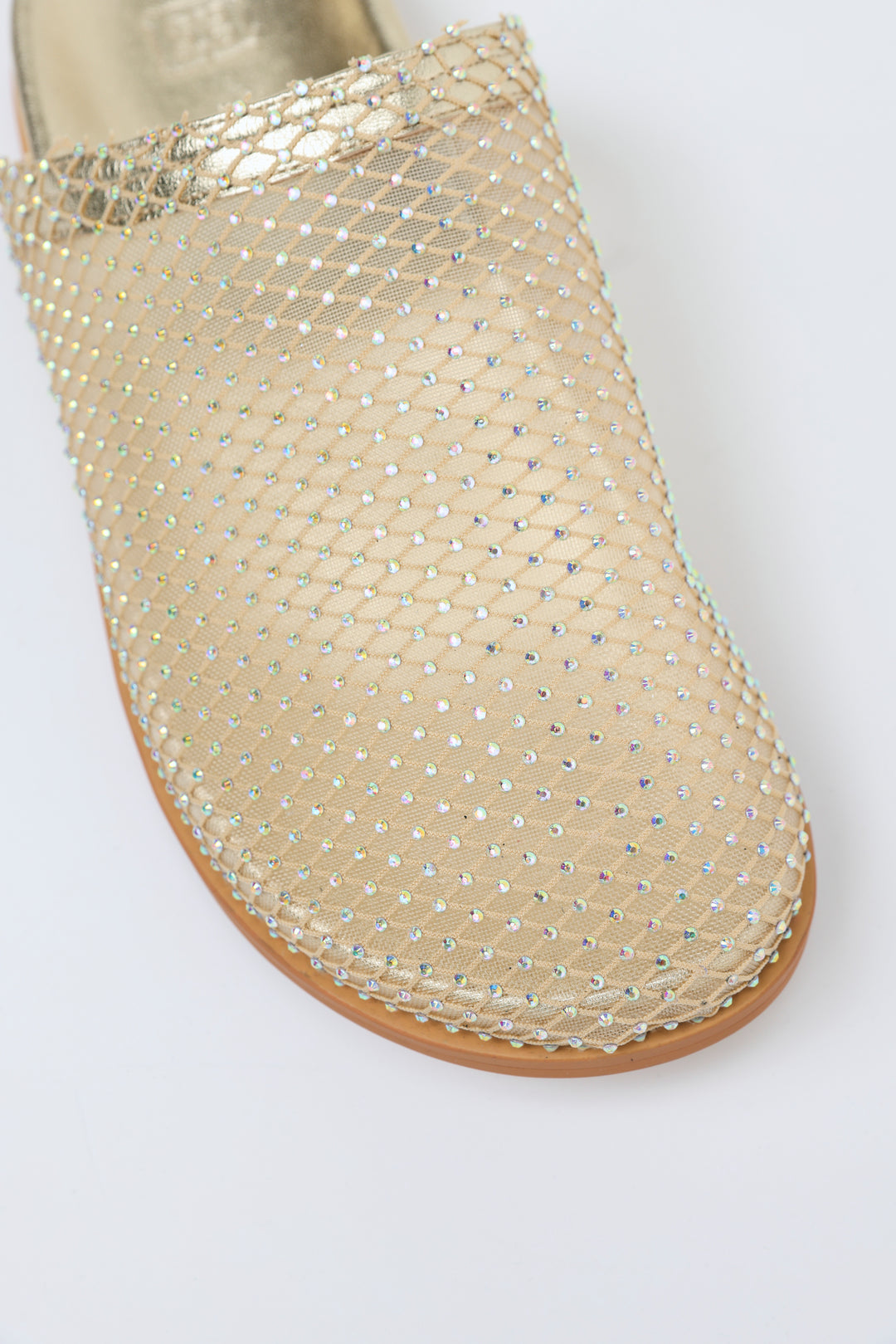 Rhinestone Mesh Gold Slides
