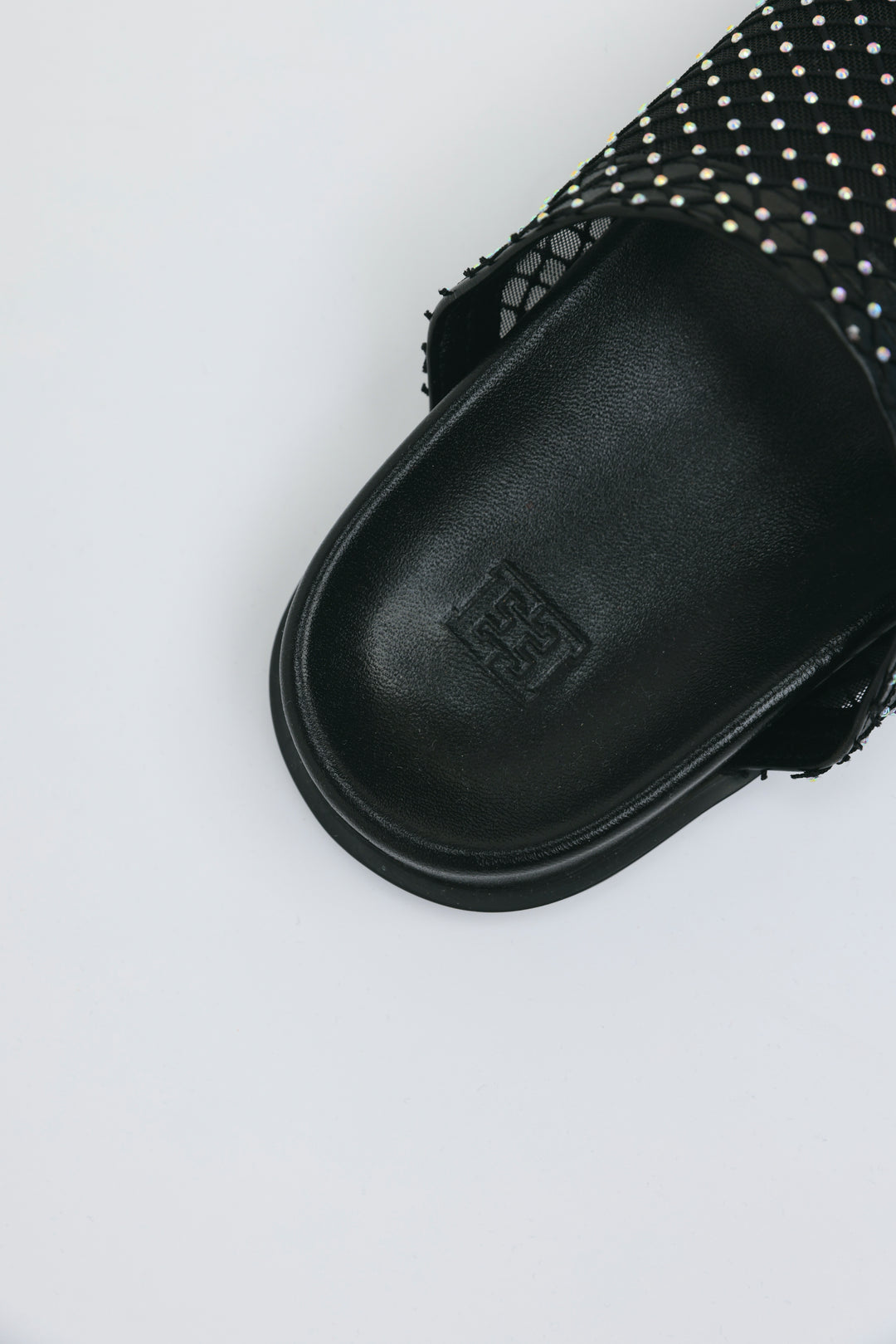 Rhinestone Mesh Black Slides