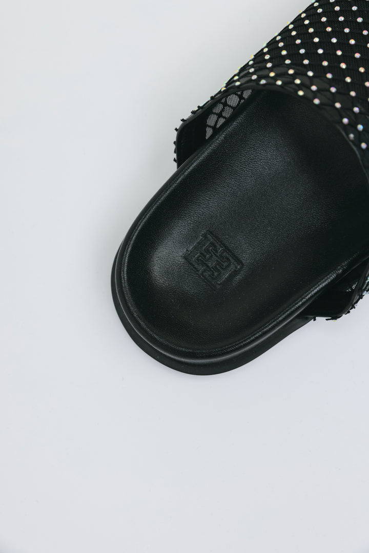 Rhinestone Mesh Black Slides