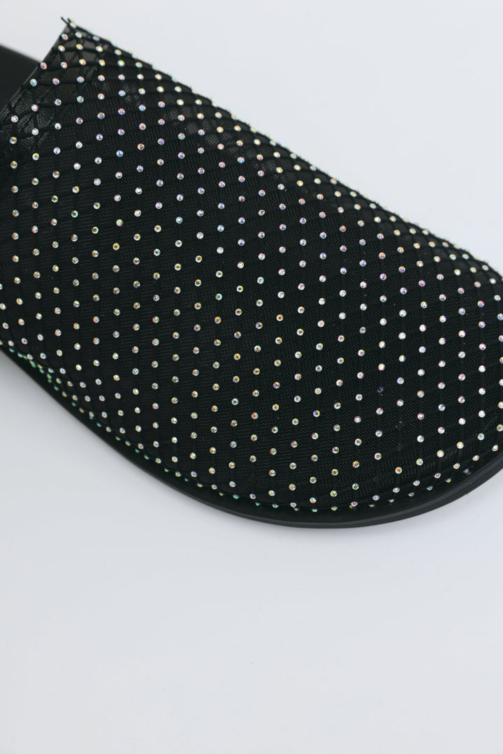 Rhinestone Mesh Black Slides