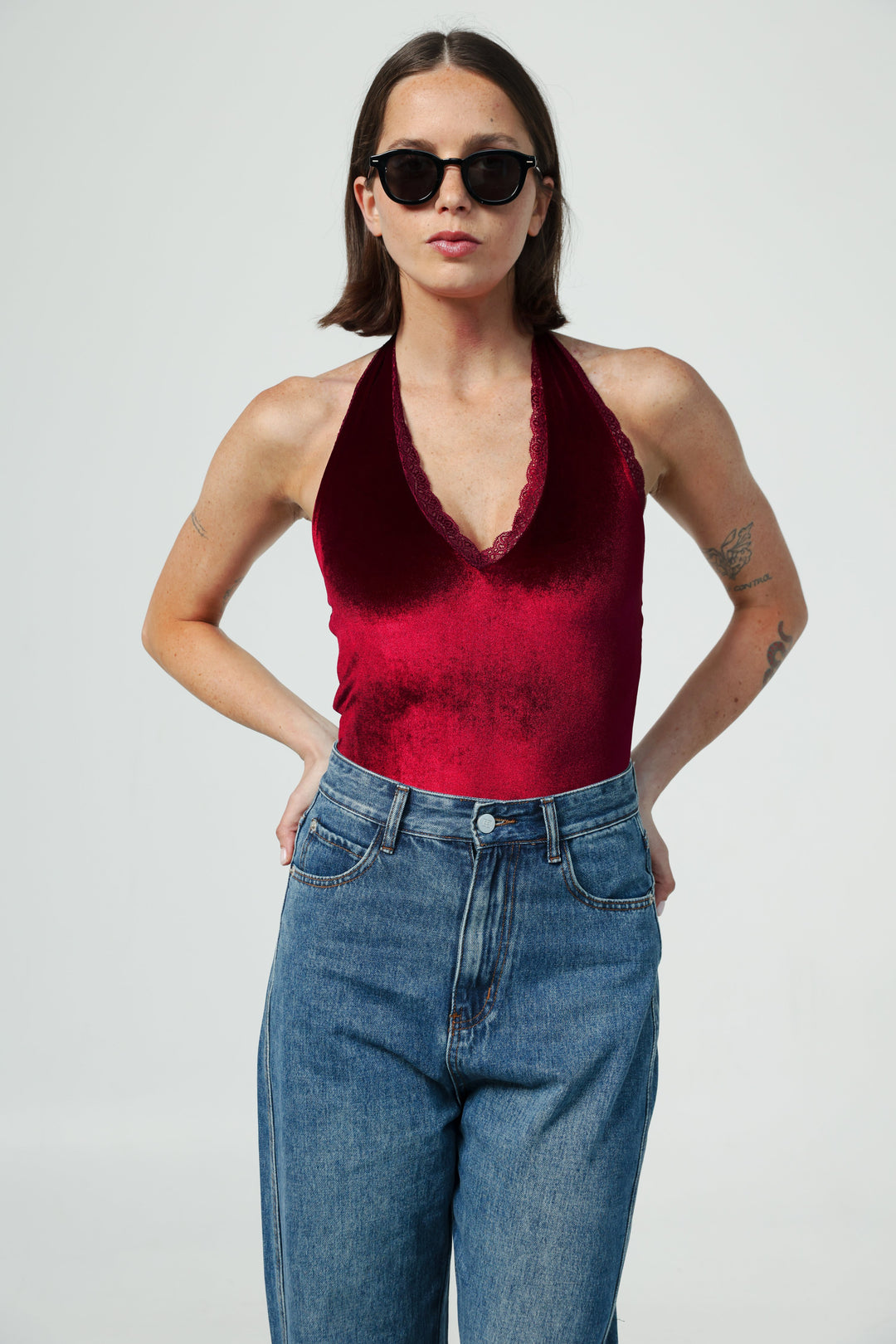 Note Wine Velvet Bodysuit