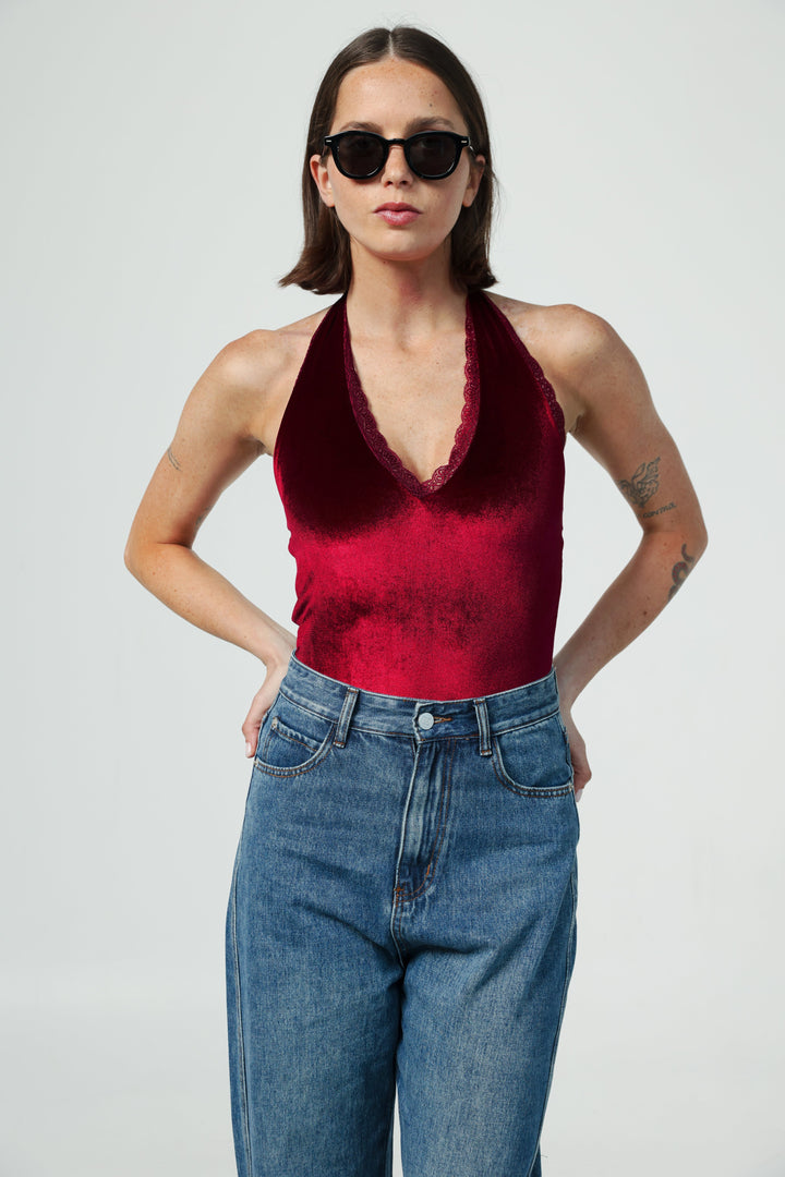 Note Wine Velvet Bodysuit