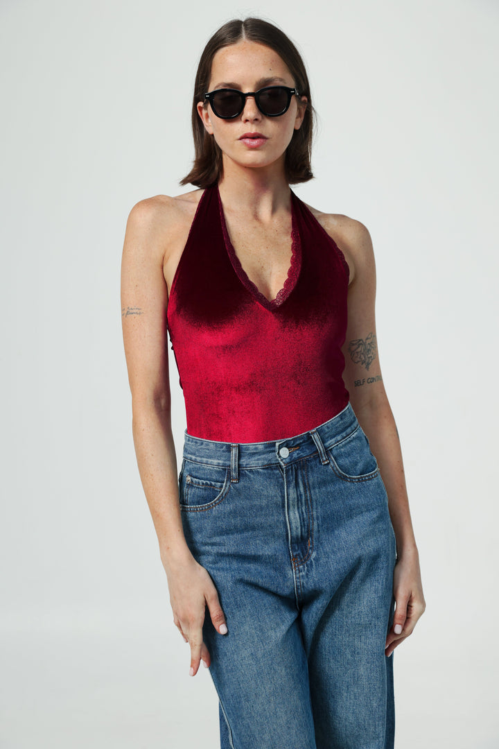 Note Wine Velvet Bodysuit
