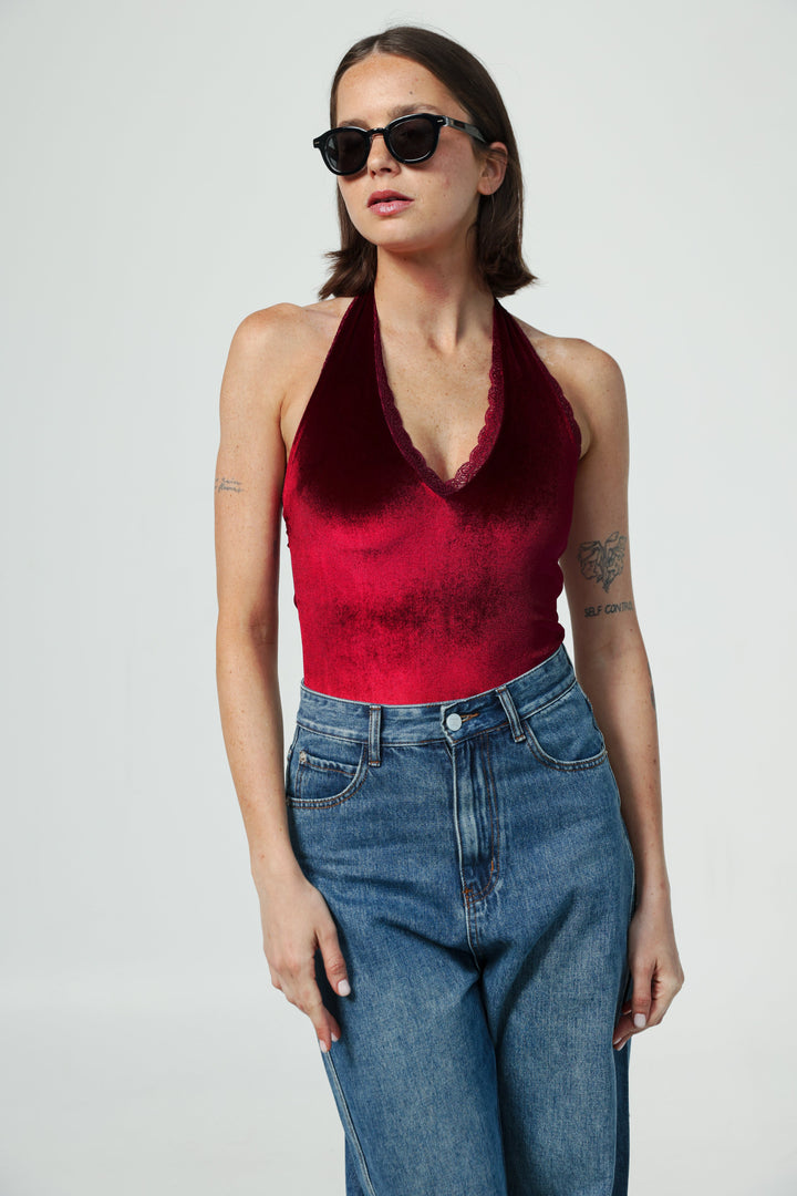 Note Wine Velvet Bodysuit