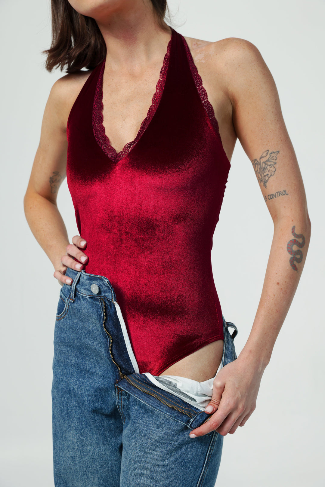 Note Wine Velvet Bodysuit