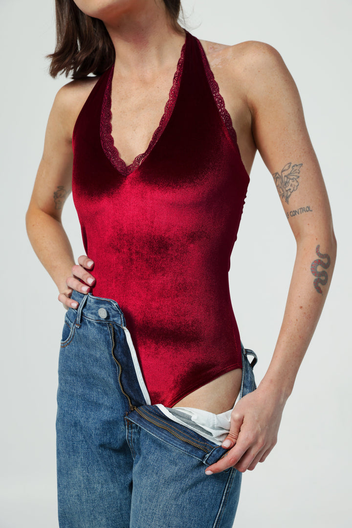 Note Wine Velvet Bodysuit