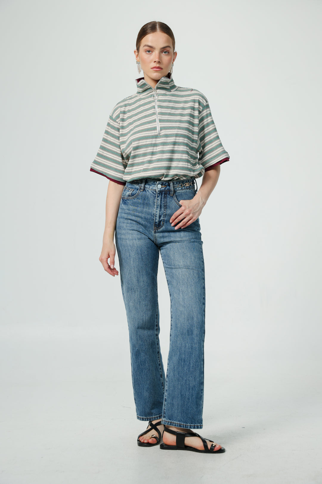Adamon Green Striped Polo