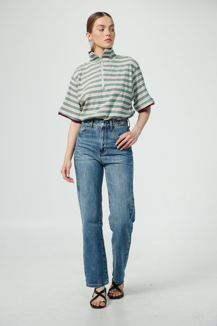 Adamon Green Striped Polo
