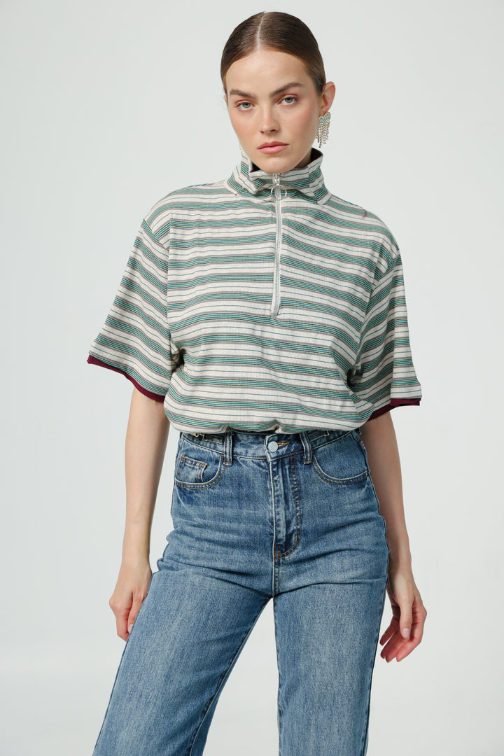 Adamon Green Striped Polo