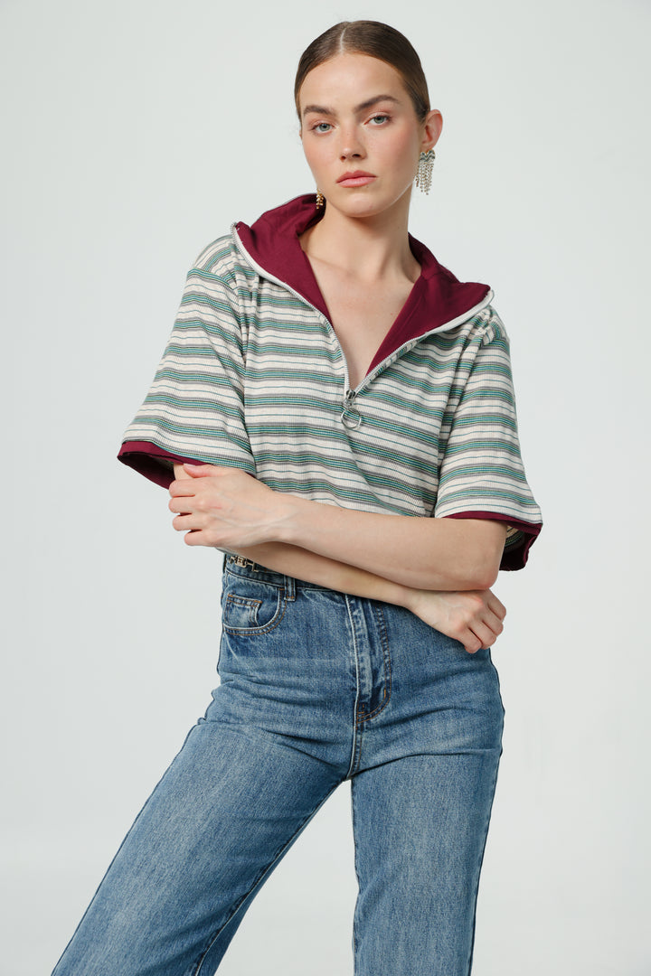 Adamon Green Striped Polo
