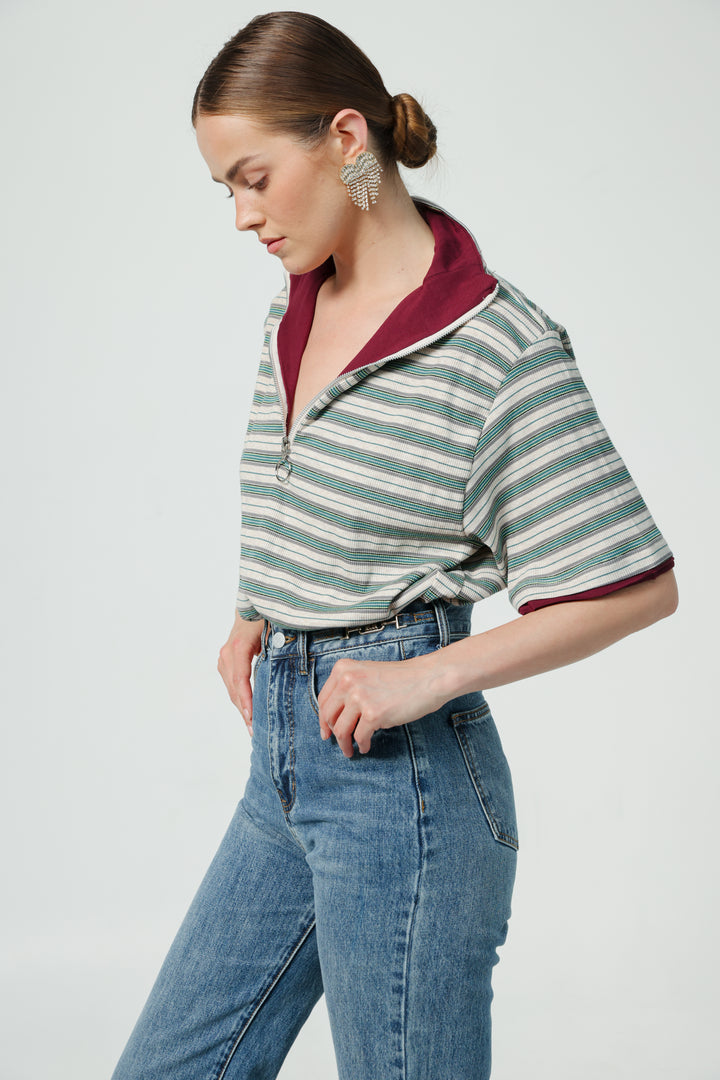 Adamon Green Striped Polo