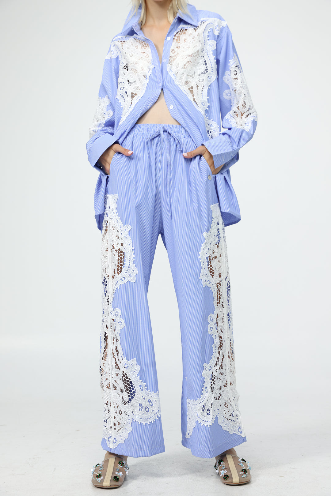 Lace Panel Light Blue Bottoms