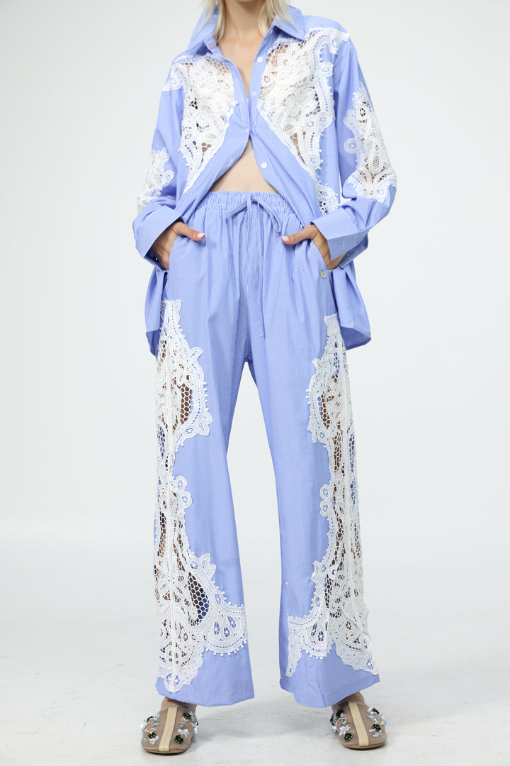 Lace Panel Light Blue Bottoms