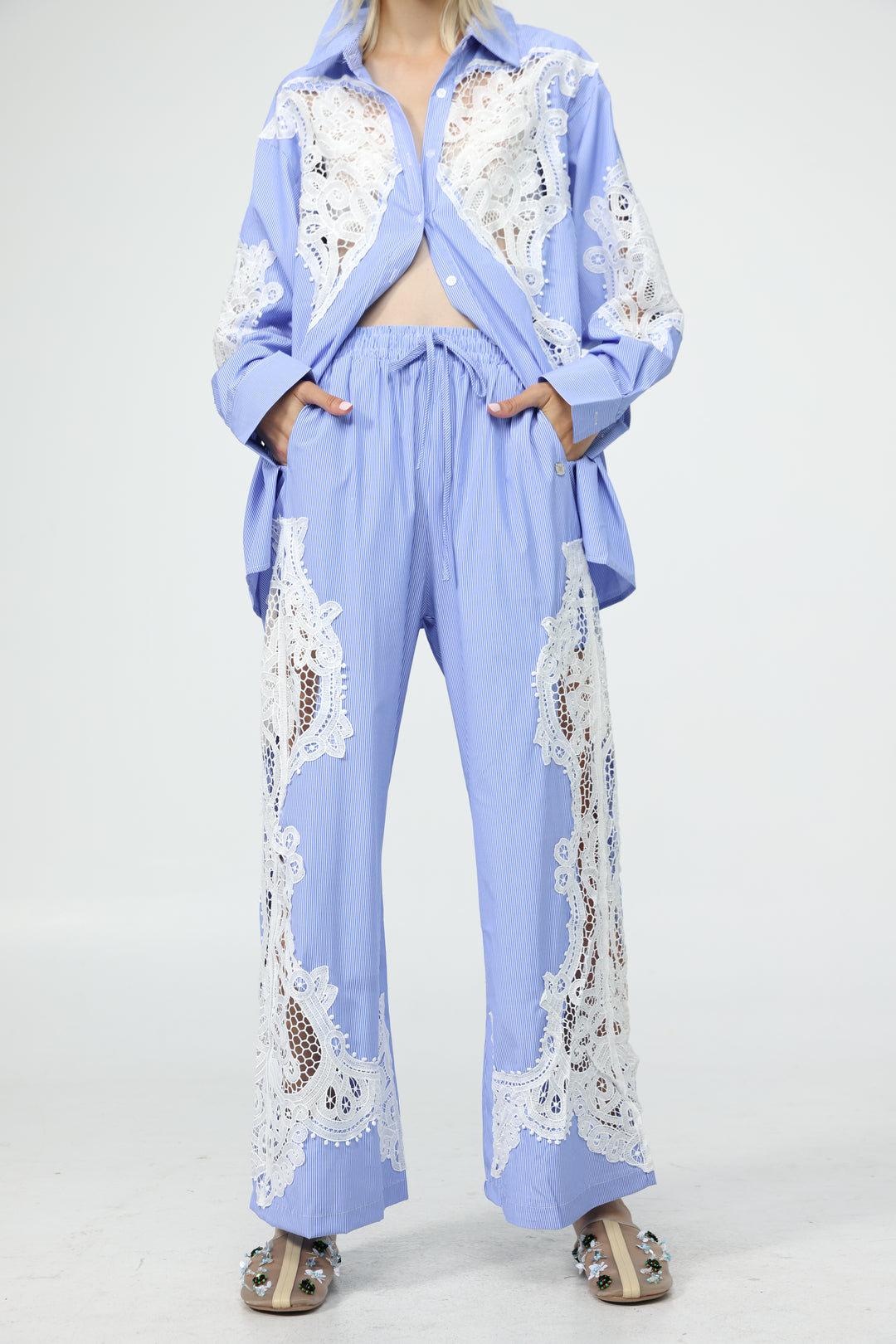 Lace Panel Light Blue Bottoms