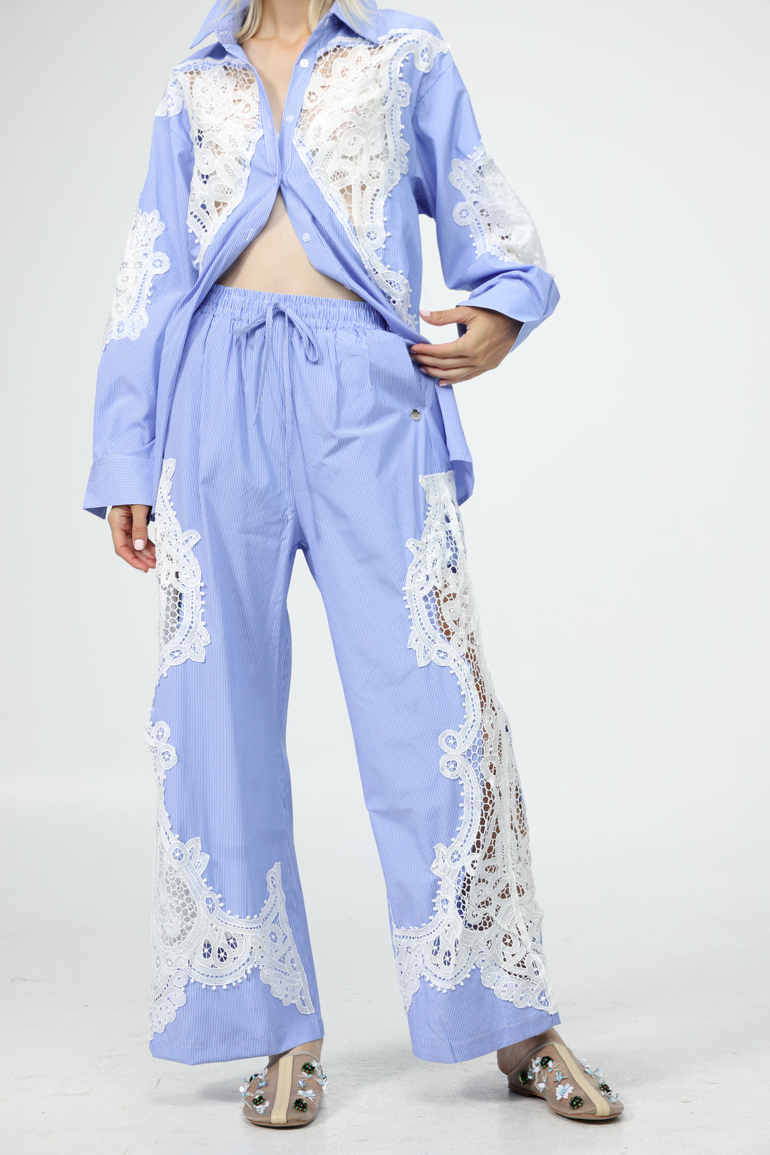 Lace Panel Light Blue Bottoms