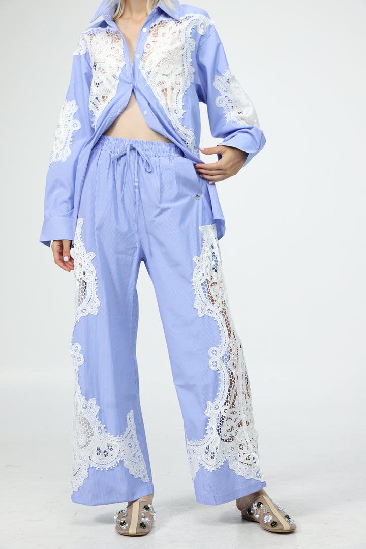 Lace Panel Light Blue Bottoms