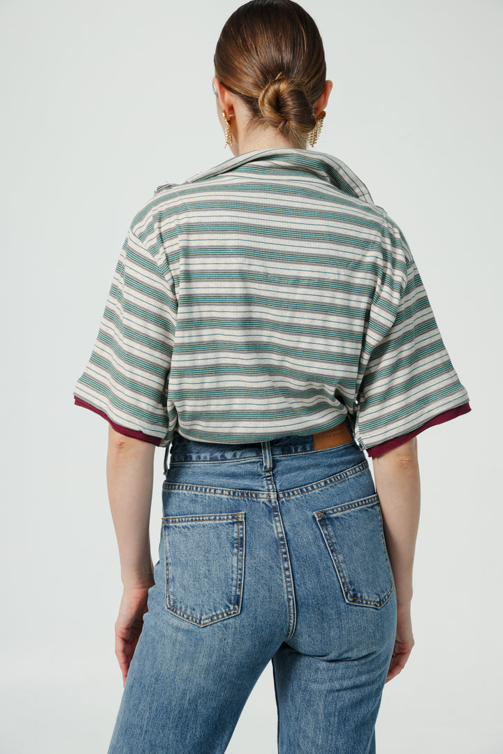 Adamon Green Striped Polo