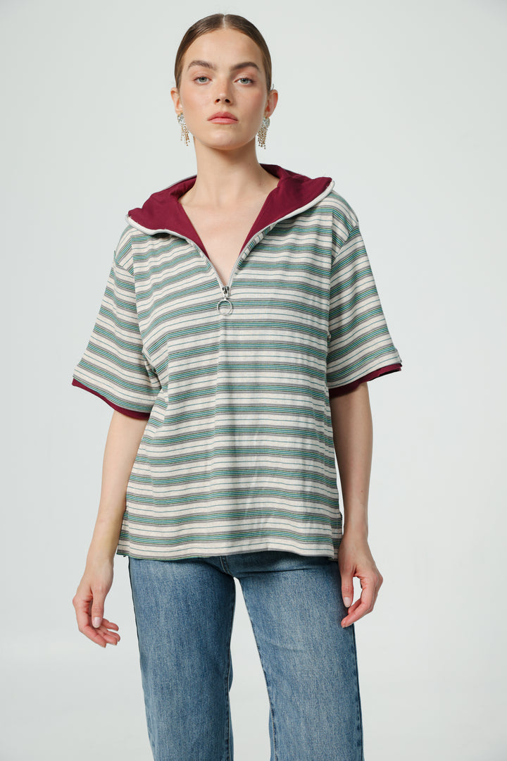 Adamon Green Striped Polo