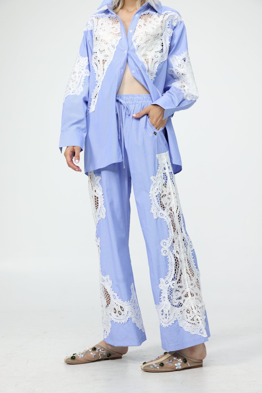 Lace Panel Light Blue Bottoms