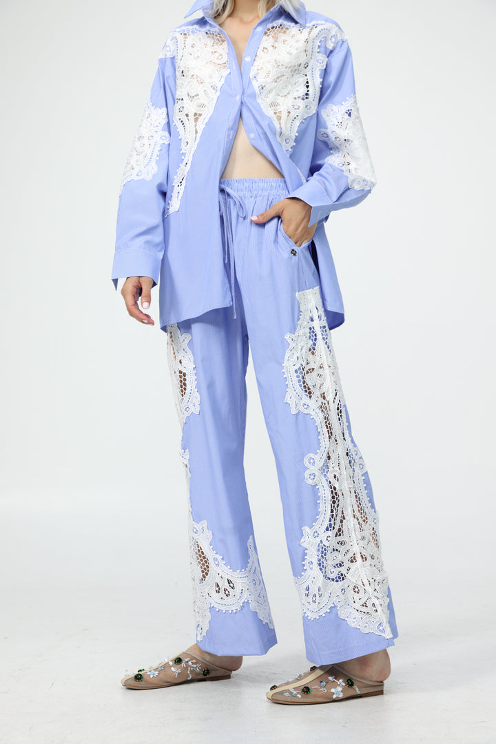 Lace Panel Light Blue Bottoms